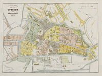 214038 Plattegrond van de stad Utrecht, met weergave van het stratenplan met namen, bebouwing, wegen, watergangen en ...
